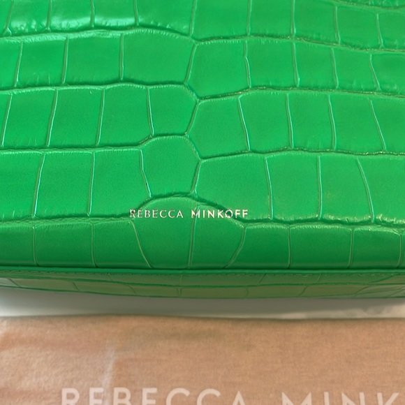 Rebecca Minkoff Croc Embossed Leather Crossbody Bag Neon Green NWT - Picture 10 of 17